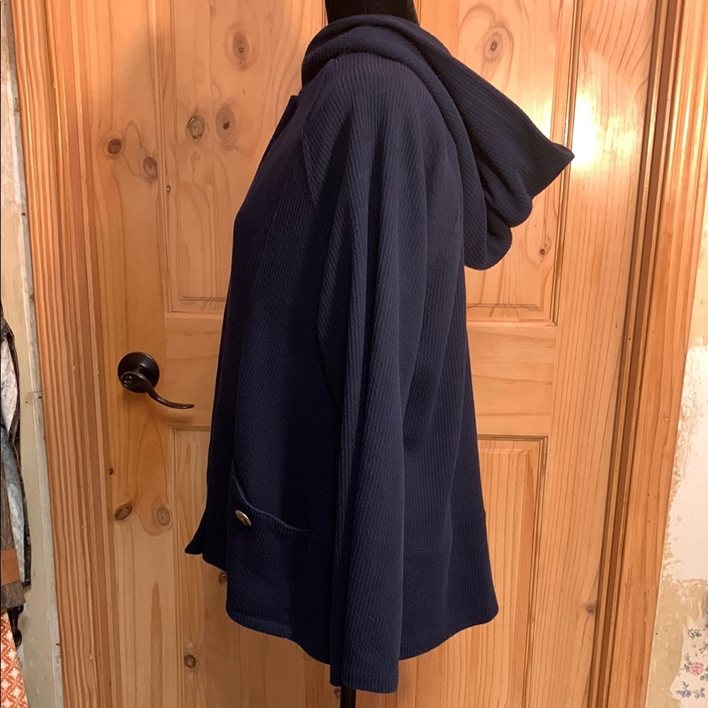 Coldwater Creek Cozy Navy Hooded Cardigan with Button Accents - Picture 3 of 7